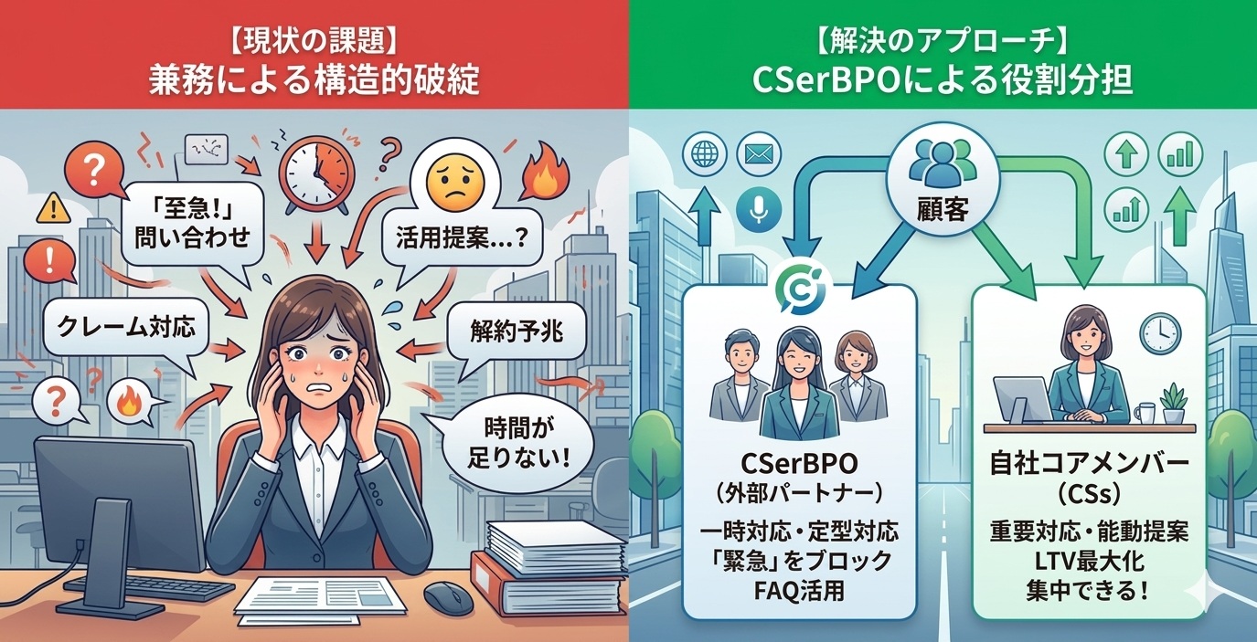 カスタマーサポートとカスタマーサクセス（CS）の兼務はなぜ破綻する？「機能分離」を進める3ステップと解決策